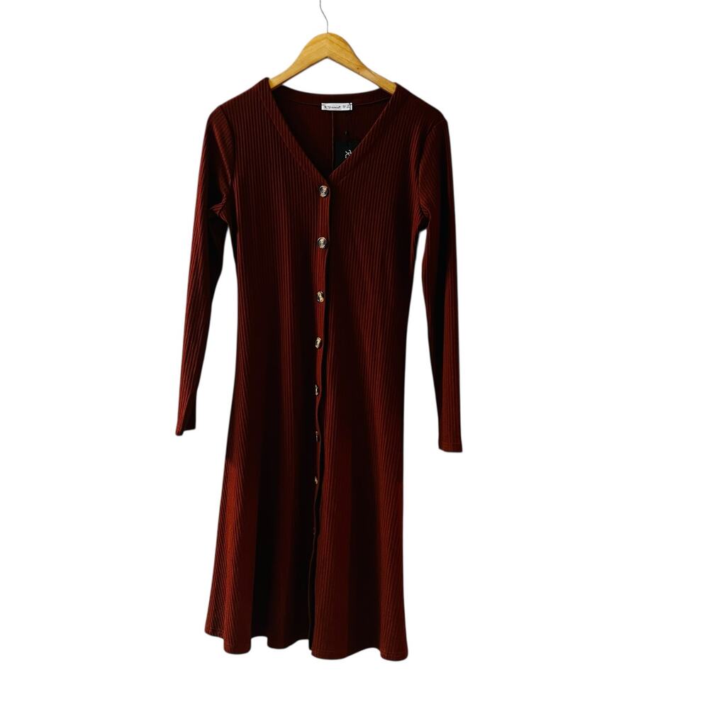 R Vivamos Brown Ribbed Long Sleeve Dress Size M Medium NWT